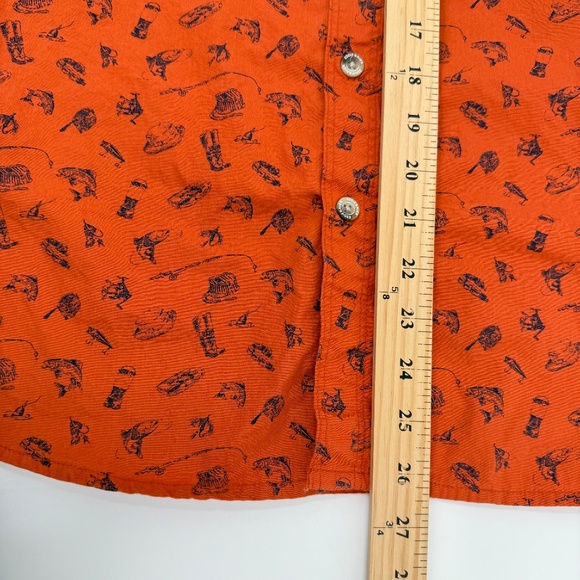 Eddie Bauer Shirt Men Medium Orange Fish All Over Print Button Down Short Sleeve - Picture 7 of 8